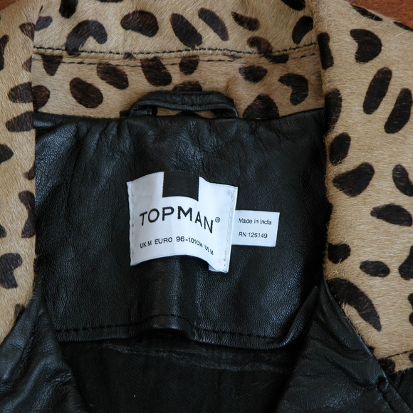 TOPMAN Men’s Leather Biker Jacket with Leopard Collar Mens M Motorcycle - Picture 3 of 10